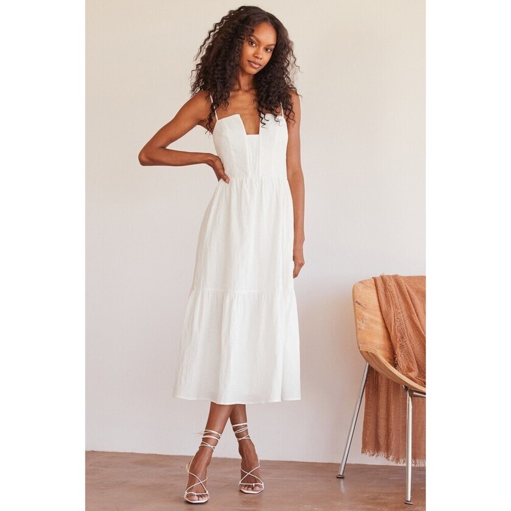 Lulus Simplicity And Sweetness White Sleeveless Tiered Midi Dress - Size M